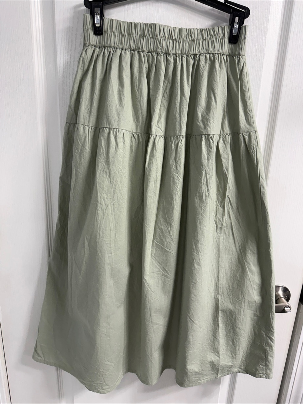 Sim & Sam Coquette Versatile Gathered Button-Front Midi Skirt in Sage Green - Picture 7 of 8